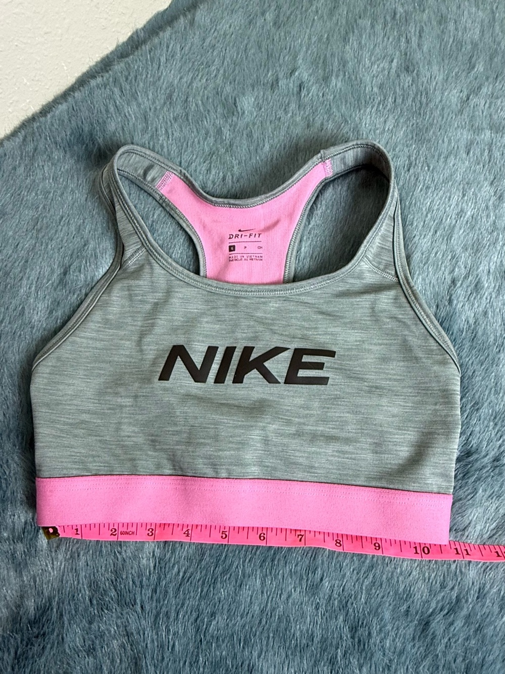 Nike Gray and Pink Athletic Sports Bra with Pink Band